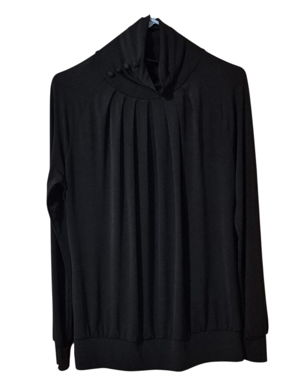 New York & Co. Stretch Black Pleated Turtleneck Long Sleeve Women's Top Sz M EUC